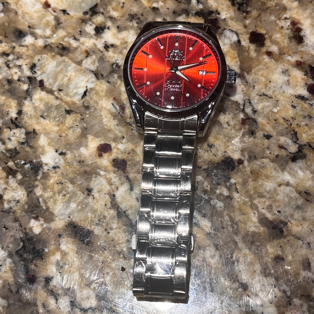 New Orient Silver Automatic Mechanical Watch with Red Dial - Picture 4 of 5